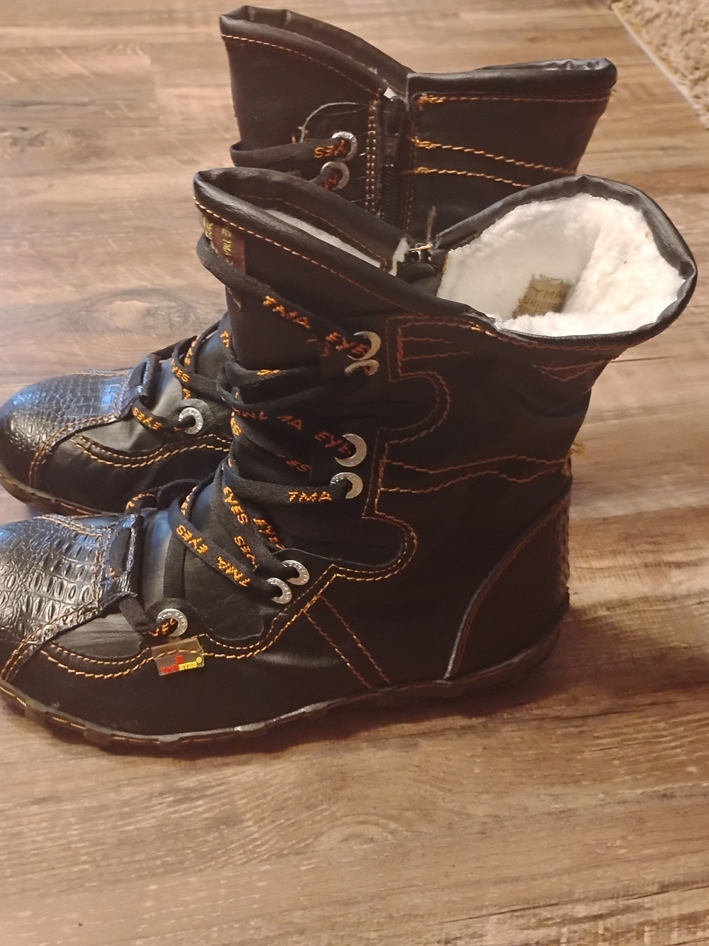 Kids Black Winter Boots with Faux Fur Lining